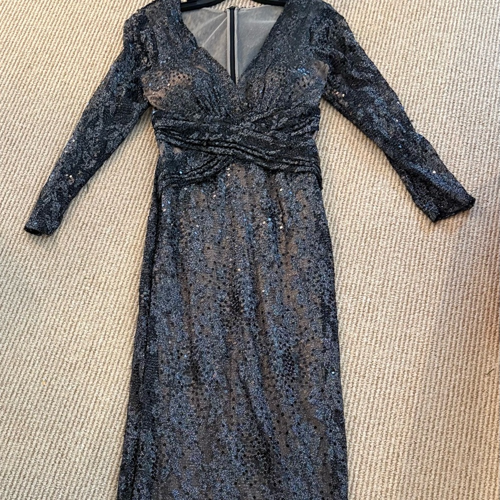 NEW Designer David Meister Gray, Sequins,Silver Glitter Gown Mother of the Bride